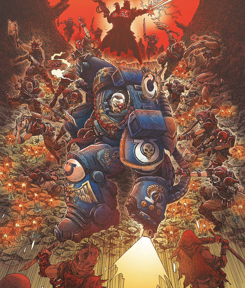 Marneus Calgar lets loose his rage on James Stokoe's variant cover to Warhammer 40,000: Marneus Calgar Vol 1 #5 (2021), Marvel Comics