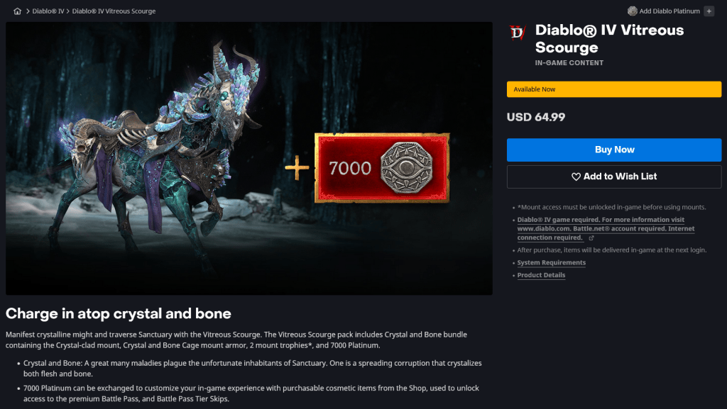 The Vitreous Scourge DLC as available for purchase in Diablo IV (2023), Blizzard Entertainment