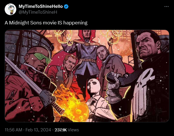 MyTimeToShineHello shares info on Marvel's 'Midnight Sons' film.