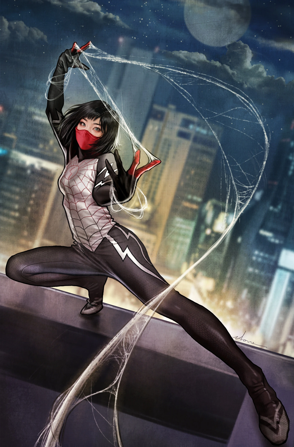 Cindy Moon spins her web on Stonehouse's cover to Silk Vol. 3 #1 (2021), Marvel Comics