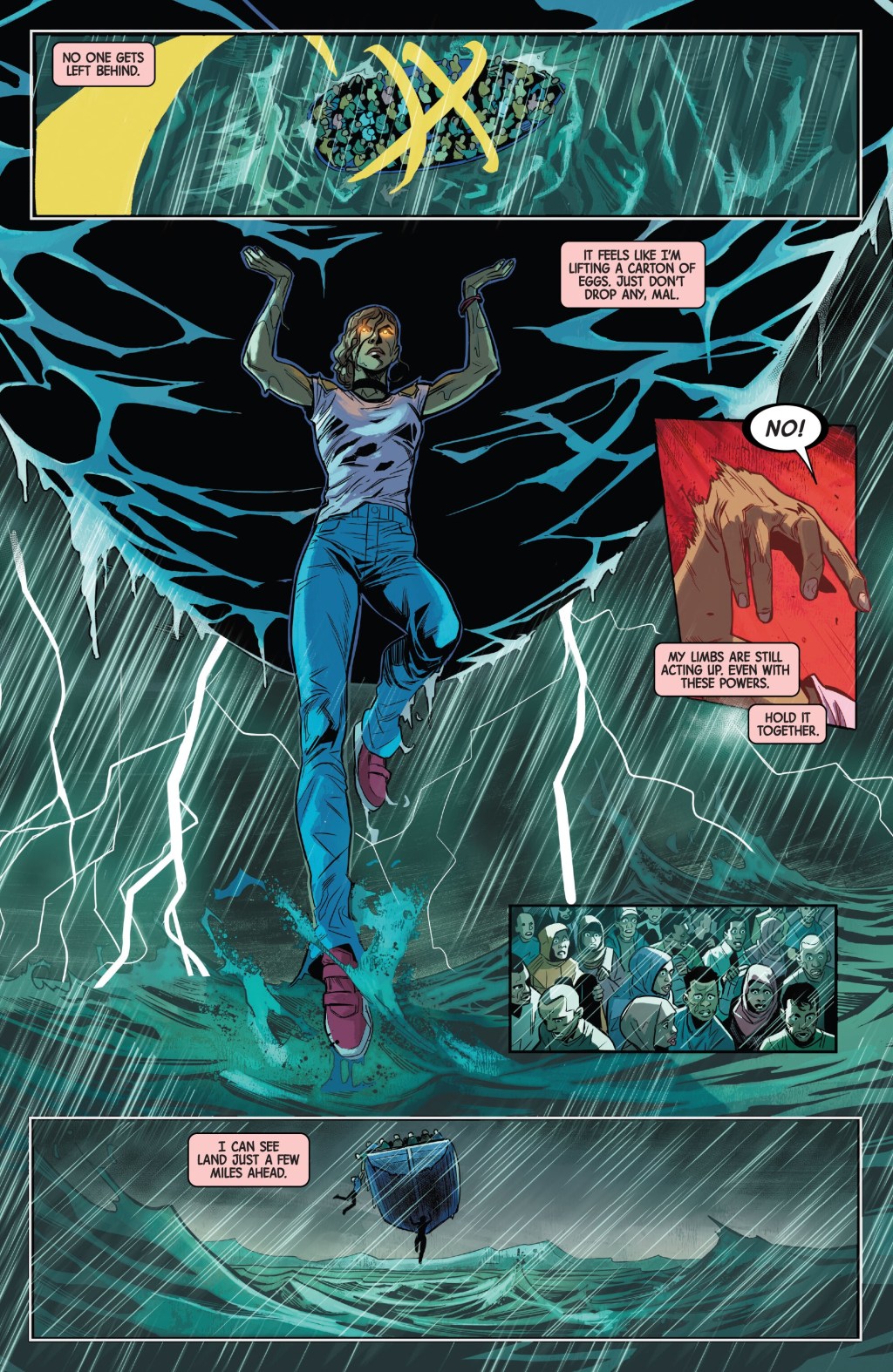 Mallory Gibbs tests out her new powers in Sentry Vol. 4 #2 "Legacy: Part II" (2024), Marvel Comics. Words by Jason Loo, art by Luigi Zagaria, David Cutler, Arthur Hesli, and Joe Caramgna.