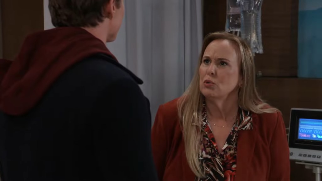 Laura (Gene Francis) is furious with Spencer's (Nicholas Chavez) secrecy in General Hospital, January 19th, 2024 (2024), ABC