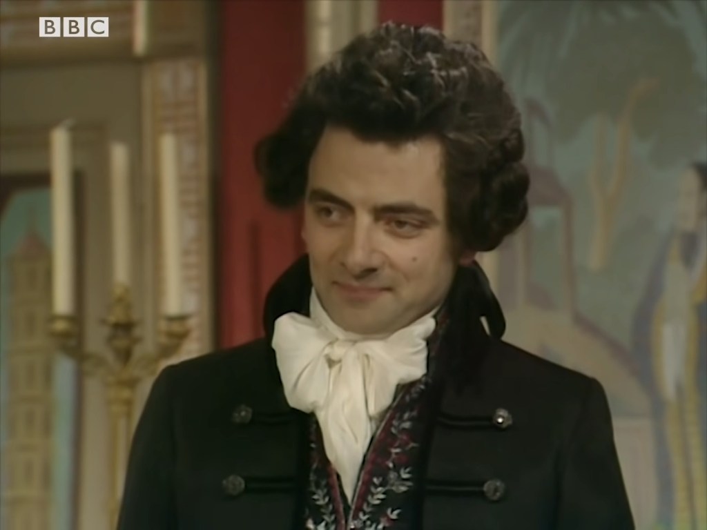 Edmund Blackadder (Rowan Atkinson) has a new word for Dr. Samuel Johnson (Robbie Coltrane) in Blackadder the Third Episode 2 "Ink and Incapability" (1987), BBC 1