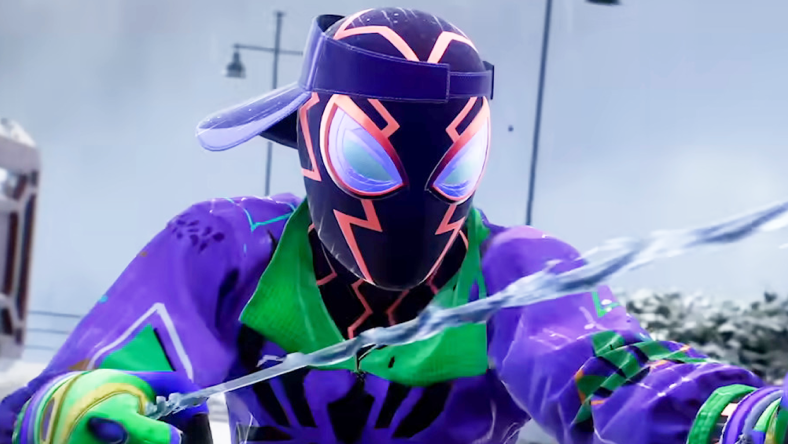 Miles (Nadji Jeter) dons a new DLC costume, as developed in partnership with the Gameheads community organization in Marvel's Spider-Man 2 (2023), Insomniac Games