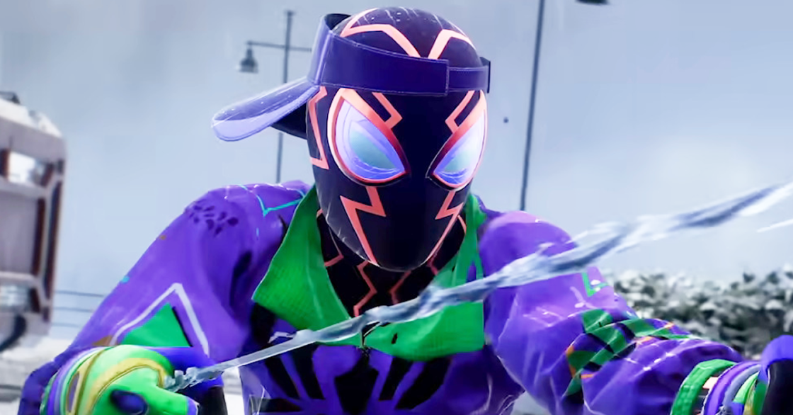 Miles (Nadji Jeter) dons a new DLC costume, as developed in partnership with the Gameheads community organization in Marvel's Spider-Man 2 (2023), Insomniac Games