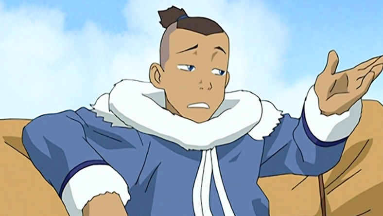 Sokka (Jack DeSena) explains to Katara (Mae Whitman) his belief that women are meant for sewing and cooking in Avatar: The Last Airbender Season 1 Episode 4 "The Warriors of Kyoshi" (2005), Nickelodeon