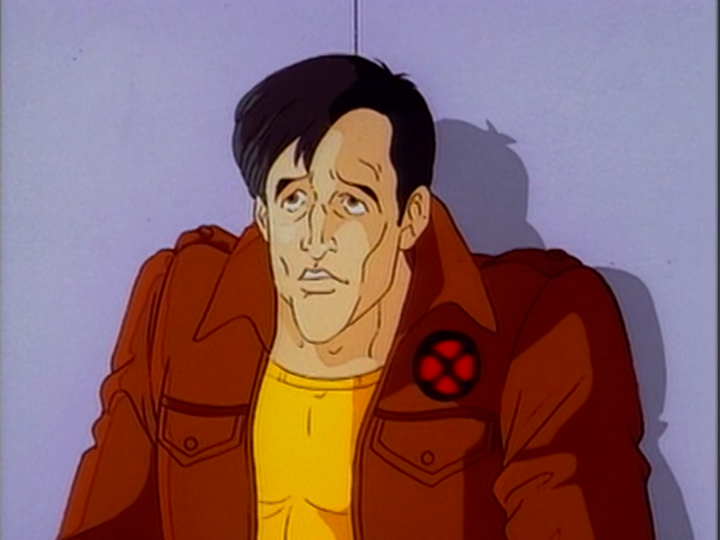 Morph (Ron Rubin) recebe uma bronca depois que uma piada não chega em X-Men: The Animated Series, temporada 1, episódio 1 "Night of the Sentinels, Part One" (1992), Marvel Entertainment