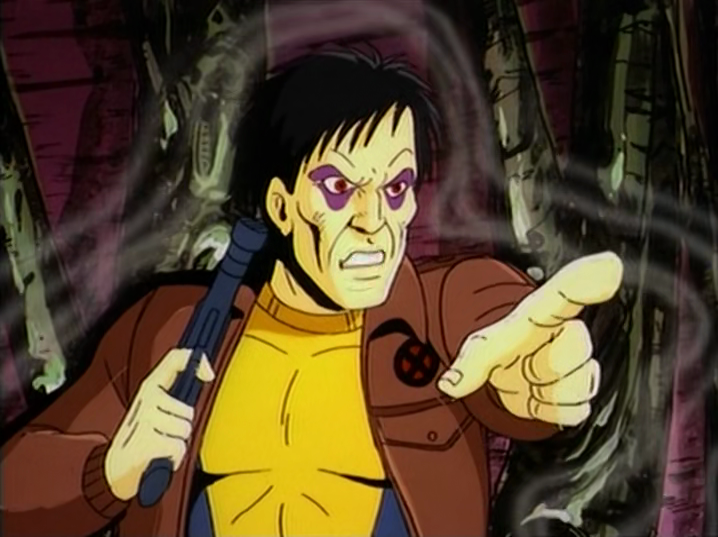 The evil side of Morph (Ron Rubin) takes Cyclops (Norm Spencer) and Jean Grey (Catherine Disher) hostage in X-Men: The Animated Series Season 2 Episode 2 "'Til Death Do Us Part, Part Two" (1993), Marvel Entertainment
