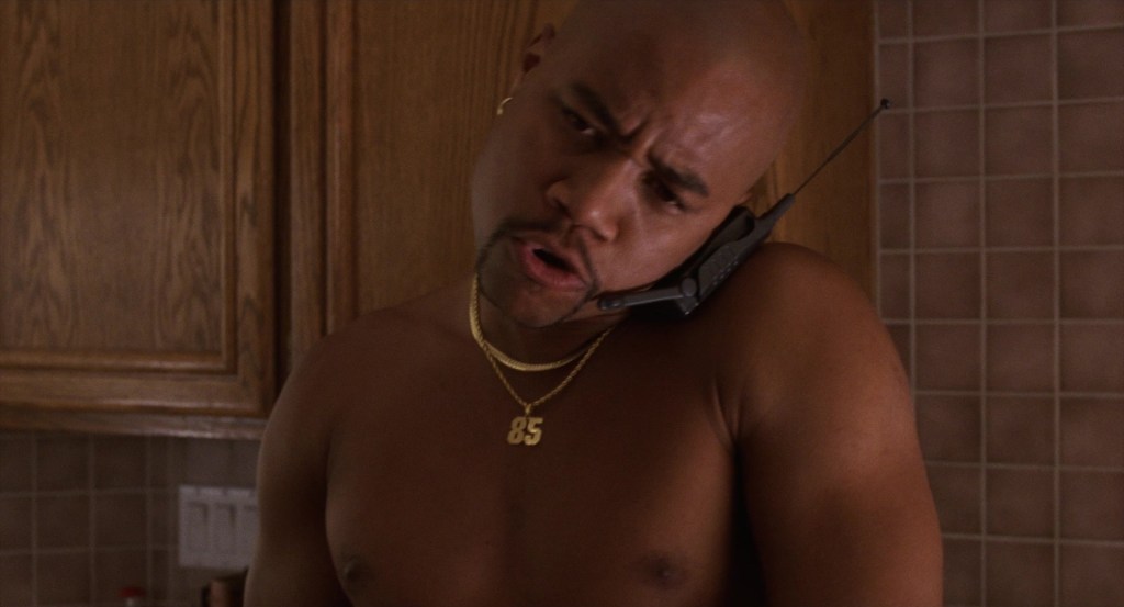 Arizona Cardinals wide receiver Rod Tidwell (Cuba Gooding Jr.) has a memorable phone call with his agent Jerry (Tom Cruise) in Jerry Maguire (1996), TriStar Pictures