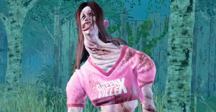 The Unknown (Zoey Alexandria) stares on in its Greenville Cheer costume in Dead by Daylight (Behaviour Interactive), 2016