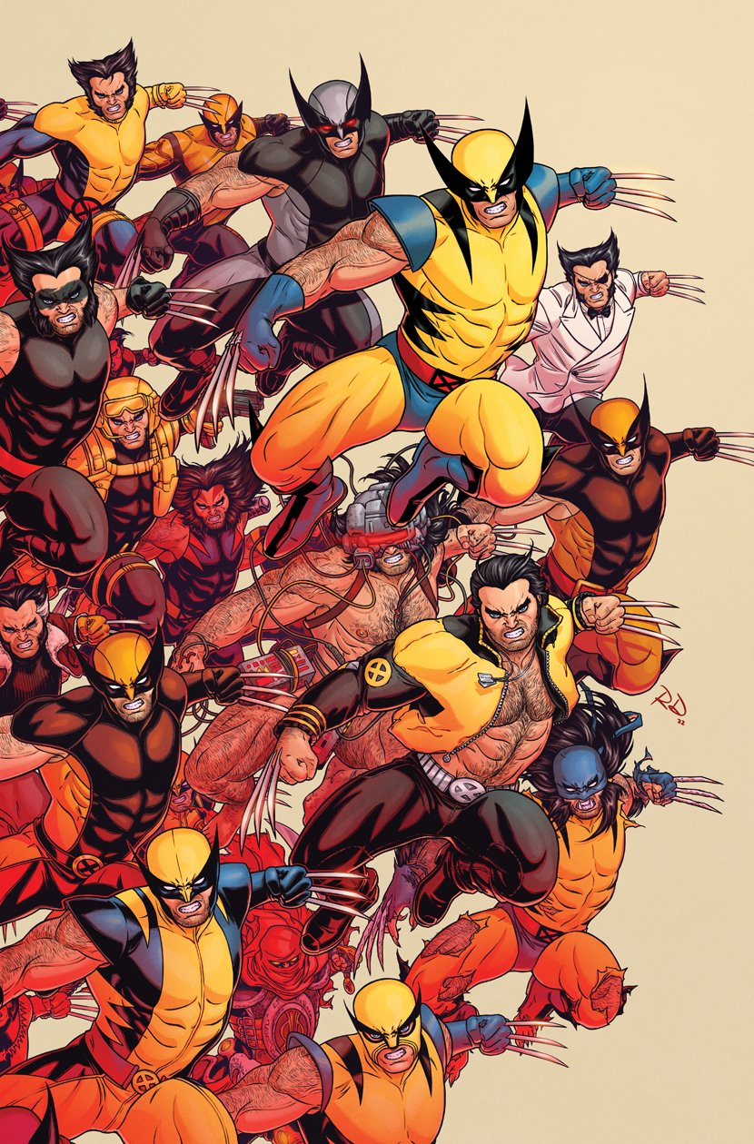 Wolverine é o melhor no que faz na capa variante de Russell Dauterman para X Lives of Wolverine Vol.  1#5 "The Living End" (2022), Marvel Comics