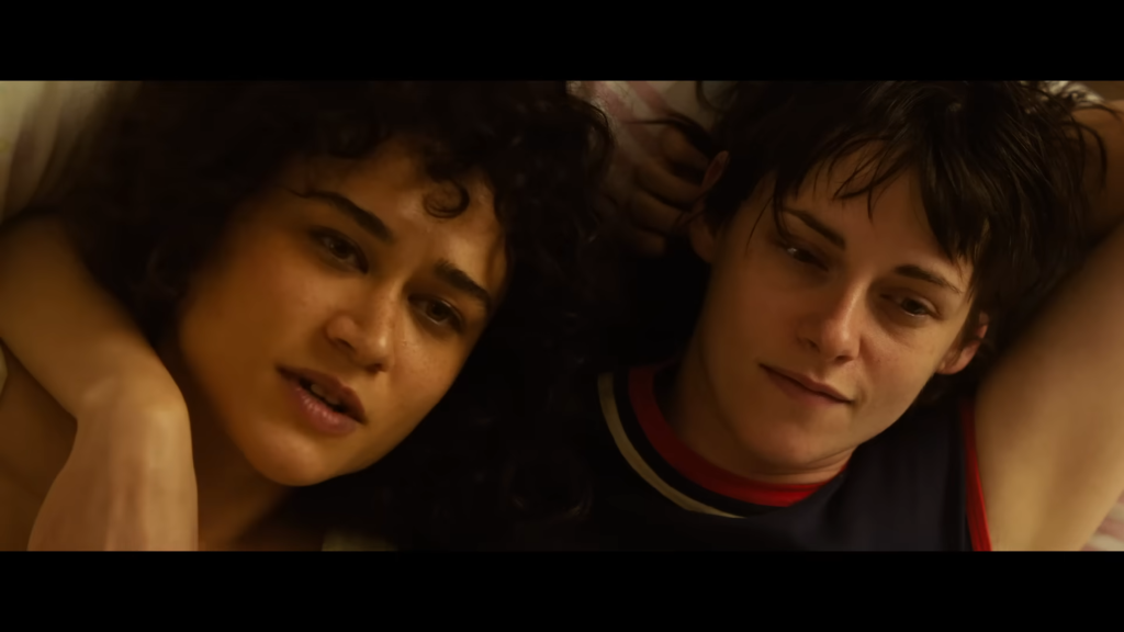 Katy O'Brian as Jackie and Kristen Stewart as Lou in Love Lies Bleeding (2024), A24