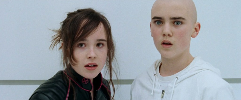 Kitty Pryde (Ellen Page) and Jimmy (Cameron Bright) are met face to face with the Juggernaut (Vinnie Jones) in X-Men: The Last Stand (2006), 20th Century Fox