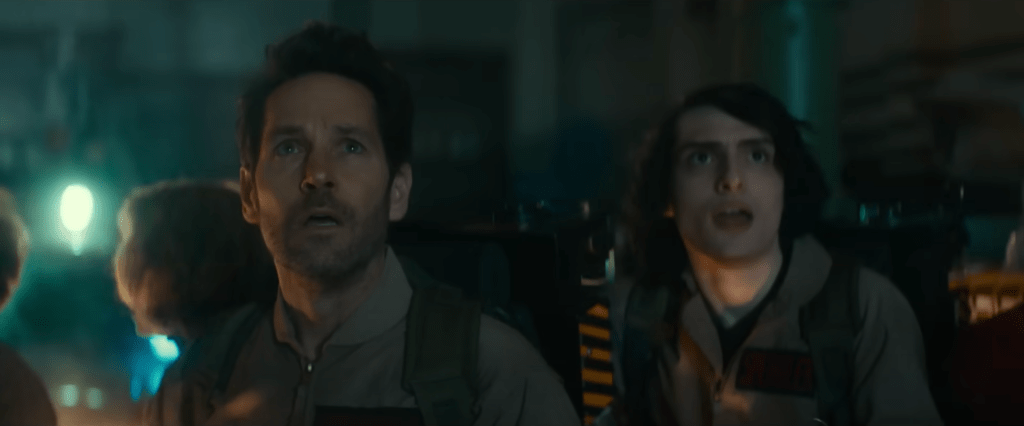 Paul Rudd as Gary Grooberson and Finn Wolfhard as Trevor Spengler in Ghostbusters: Frozen Empire (2024), Sony Pictures Entertainment