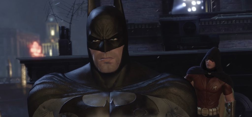 Batman (Kevin Conroy) tells Robin (Troy Baker) to focus his efforts on Gotham City in Batman: Arkham City (2011), Rocksteady Studios