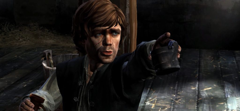 Tyrion Lannister (Peter Dinklage) offers Mira (Martha Mackintosh) a drink in Game of Thrones: A Telltale Game Series (2014), Telltale Games