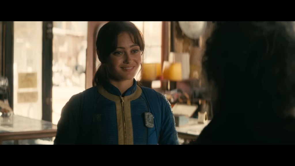Lucy (Ella Purcel) dá seu primeiro passo fora do Vault em Fallout (2024), Amazon Prime Studios