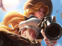Miss Fortune (Laura Bailey) draws her six-shooter in League of Legends (2009), Riot Games