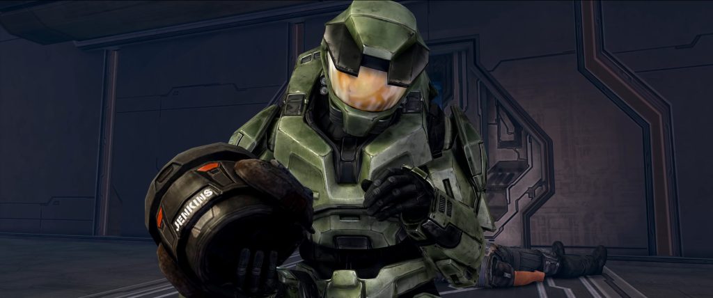 Master Chief (Steve Downes) and Cortana (Jen Taylor) is moments away from making a terrible discovery in Halo: Combat Evolved Anniversary (2011), Bungie