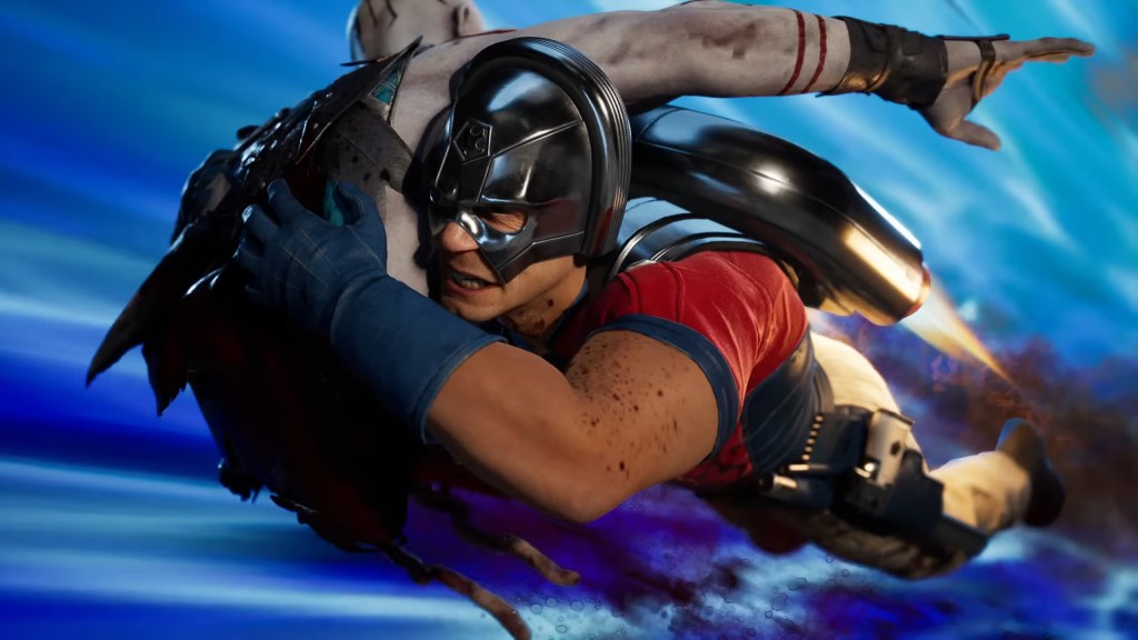 Peacemaker (John Cena) throws himself headfirst into Quan-Chi (Sean T. Krishnan) in Mortal Kombat 1 (2023), Netherrealm Studios