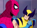 Wolverine (Cal Dodd) recommends the wall-crawler (Christopher Daniel Barnes) stay out of his way in Spider-Man: The Animated Series Season 2 Episode 5 “Mutants Revenge” (1995), Marvel Entertainment