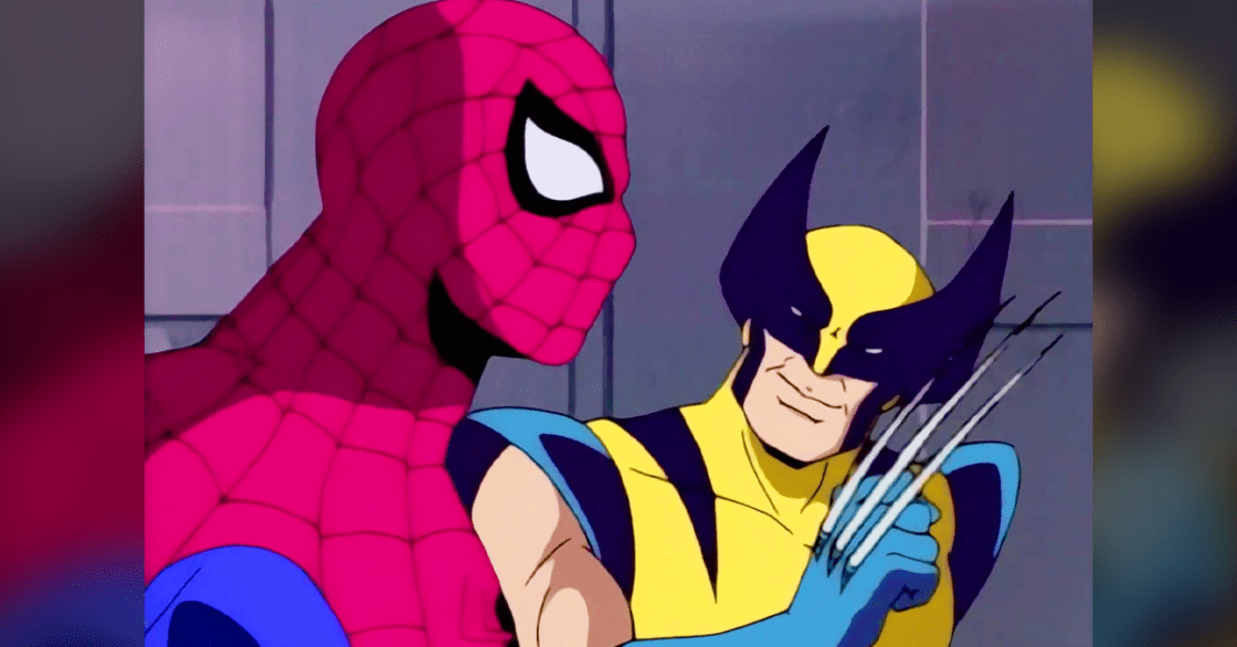 Wolverine (Cal Dodd) recommends the wall-crawler (Christopher Daniel Barnes) stay out of his way in Spider-Man: The Animated Series Season 2 Episode 5 “Mutants Revenge” (1995), Marvel Entertainment
