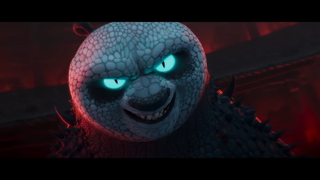 The Chameleon (Viola Davis) does her best impression of Po (Jack Black) in Kung Fu Panda 4 (2024), Universal Pictures