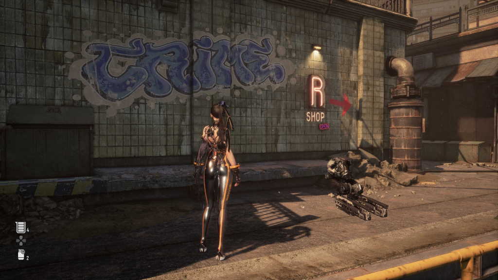 Replacement “crime” graffiti, seen after Day One patch for Stellar Blade (2024), Shift Up