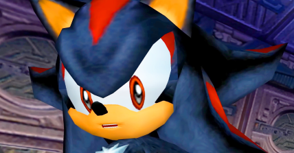 Shadow the Hedgehog (David Humphrey) prepares for his final confrontation with Sonic (Ryan Drummond) in Sonic Adventure 2: Battle (2001), Sega