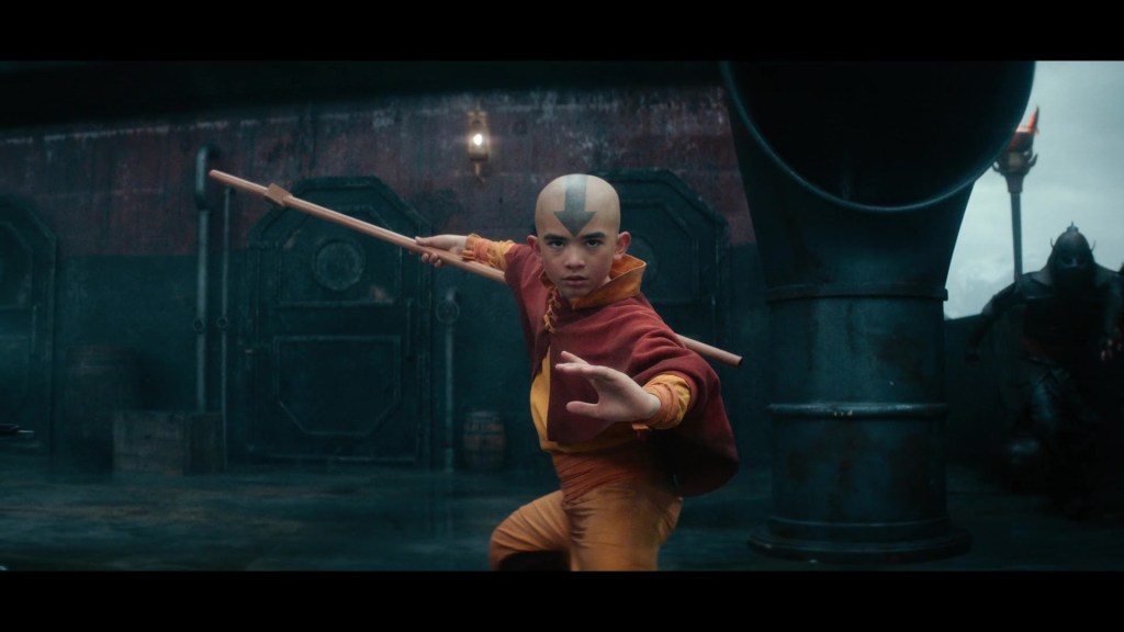 Aang (Gordon Cormier) prepares to take on a Fire Nation ship crew in Avatar: The Last Airbender Season 1 Episode 8 "Legends" (2024), Netflix