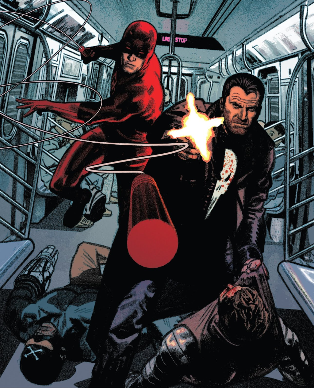 Daredevil and The Punisher hit New York rush hour on Greg Smallwood's cover to Punisher Vol. 12 #3 "World War Frank: Part Three" (2018), Marvel Comics