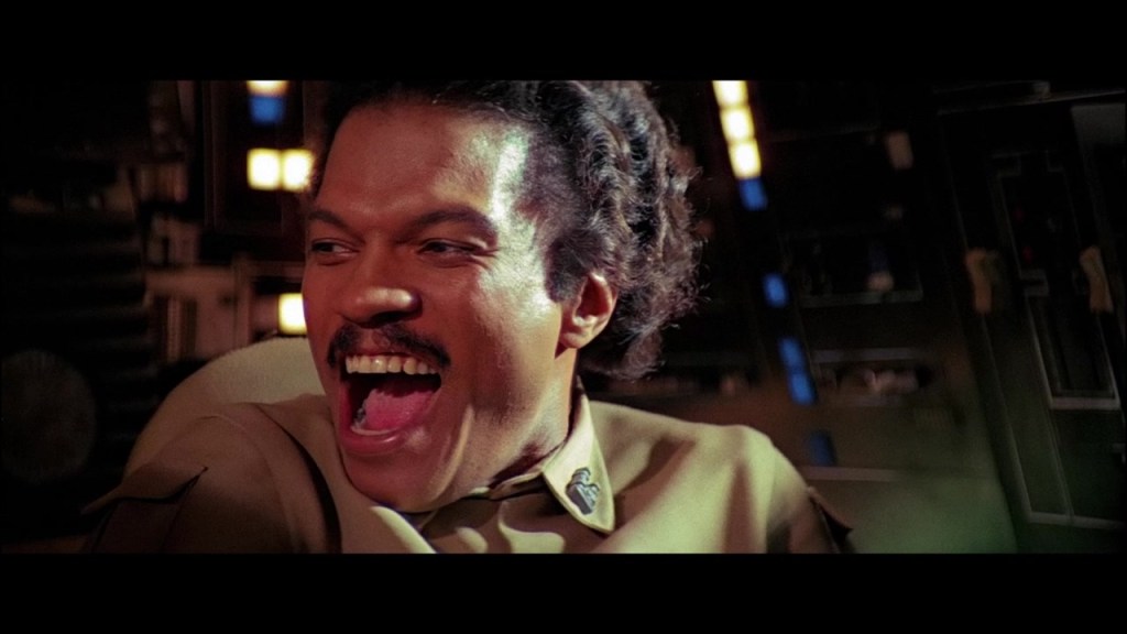 Lando Calrissian (Billy Dee Williams) delivers the killing blow to the Empire in Star Wars Episode VI: Return of the Jedi (1983), Lucasfilm