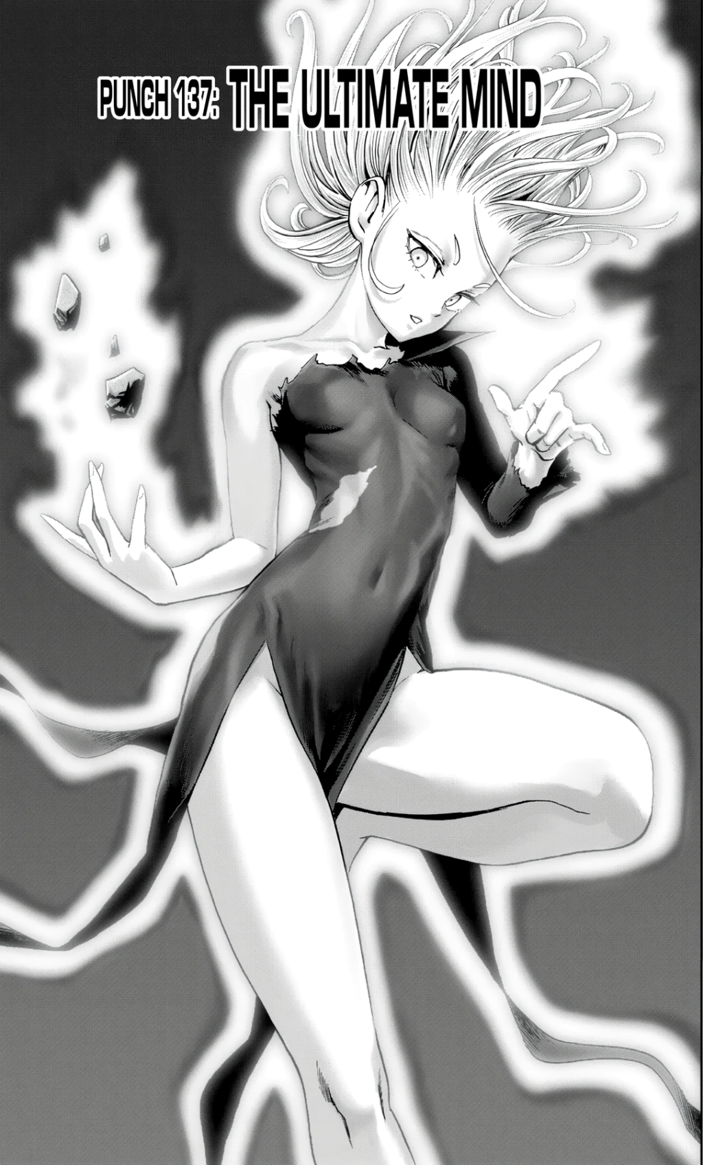 Tatsumaki prepares to take on the fused Psykos-Orochi on Yusuke Murata's cover page to One-Punch Man Chapter 133 "The Ultimate Mind!" (2020), Shueisha