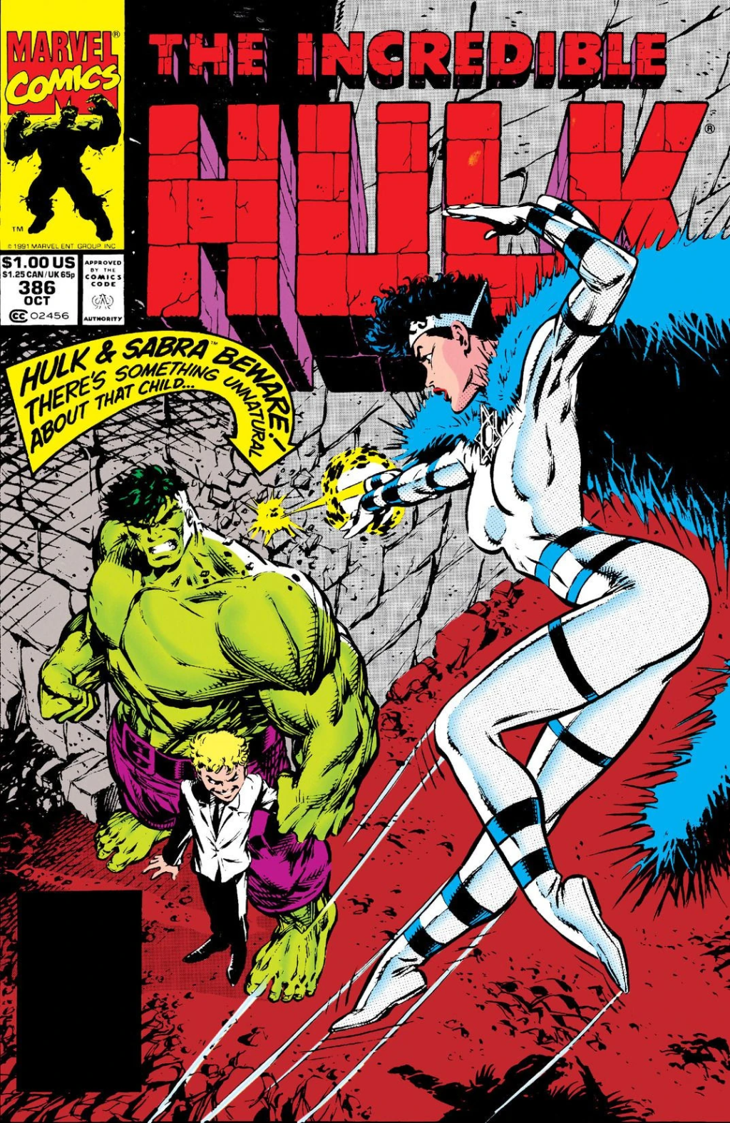 Sabra makes her debut on Dale Keown's cover to The Incredible Hulk Vol. 1 Issue #386 "Little Hitler" (1991), Marvel Comics