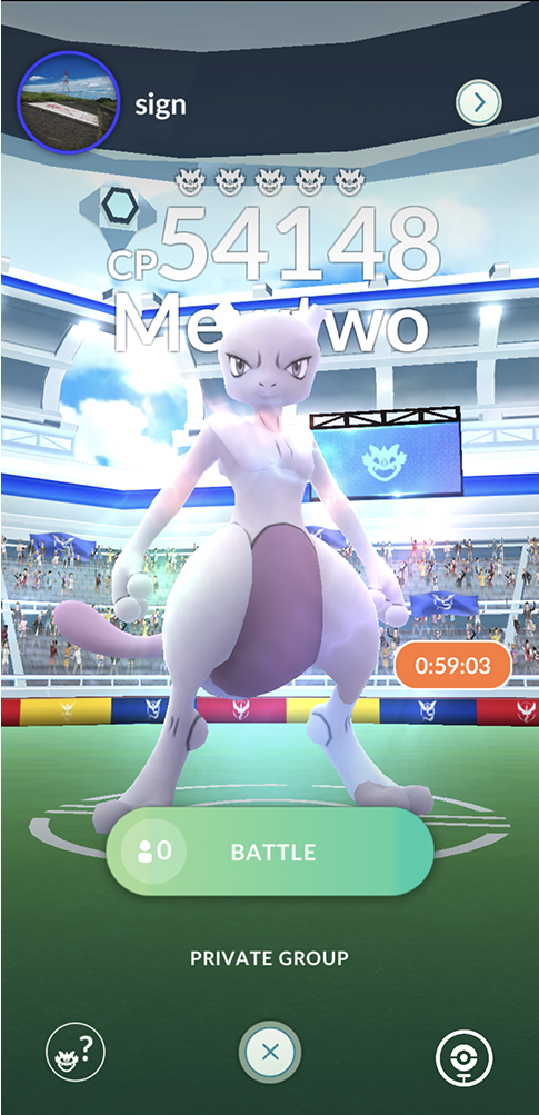 A Mewtwo is ready to fight players in Pokémon GO (2016), Niantic