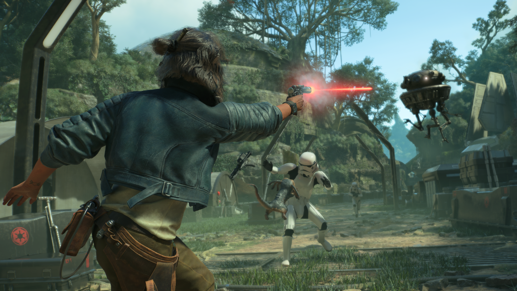 Kay Vess (Humberly González) and Nix fend off the Empire in Star Wars Outlaws (2024), Ubisoft