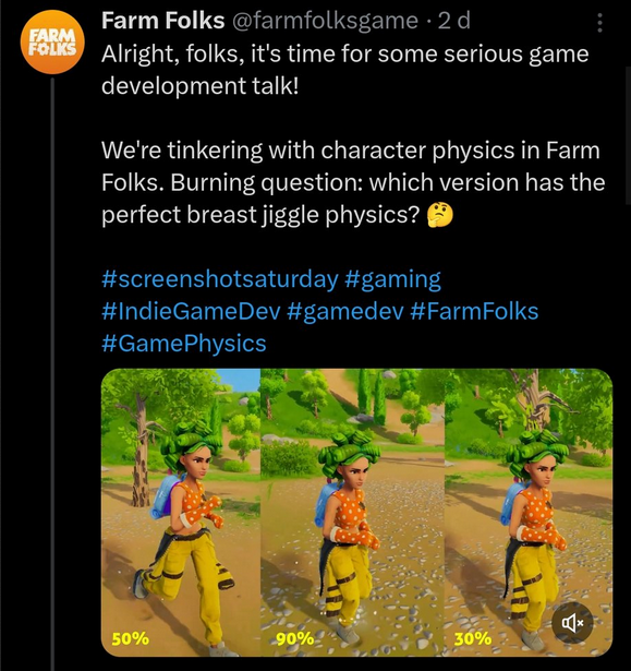 Farm Folks apologizes for making a joke about their in-game 'jiggle physics'.