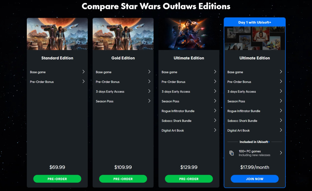Ubisoft apresenta as várias edições especiais de Star Wars Outlaws via Ubisoft Store