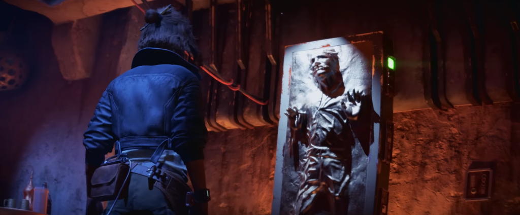 Kay Vess (Humberly González) finds Han Solo frozen in Carbonite in Star Wars Outlaws (2024), Ubisoft