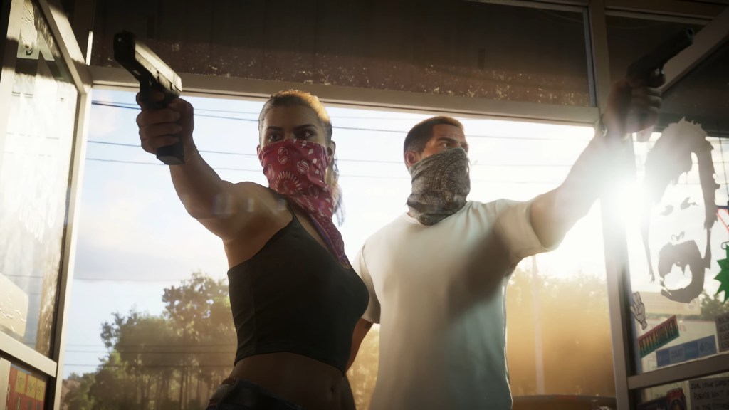 Lucia (TBA) and Jason (TBA) conduct a stick-up in Grand Theft Auto VI (2025), Rockstar Studios