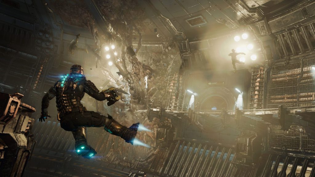Isaac Clarke (Gunner Wright) attempts to navigate zero-gravity in Dead Space (2023), Electronic Arts