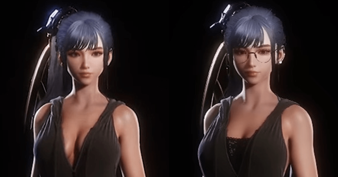 A comparison of Eve's pre- and post-patch Honey Rabbit outfits in Stellar Blade (2024), Shift Up