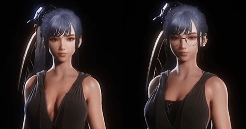 A comparison of Eve's pre- and post-patch Honey Rabbit outfits in Stellar Blade (2024), Shift Up