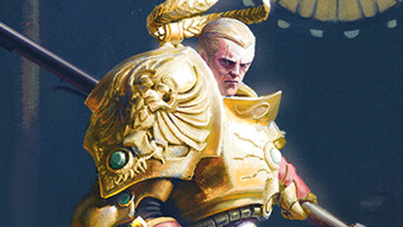 Adeptus Custodes Shield-Captain Valerian stands back-to-back with Sister Tanau Aleya on Stanton Feng's cover art to Warhammer 40K - Watchers of the Throne: Regent's Shadow (2020), Games Workshop