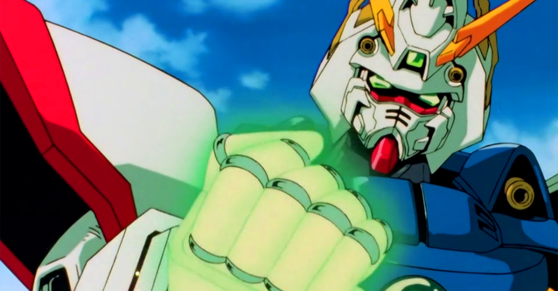 Dommon Kashu (Tomokazu Seki) takes in the might of his Shining Finger in Mobile Fighter G Gundam Episode 7 "Prepare to Fight! Desperate Fugitive!" (2002), Sunrise
