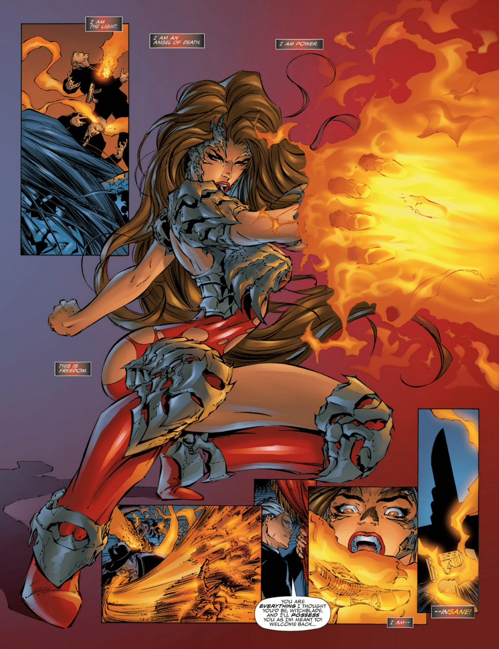 Sara Pezzini becomes the latest wielder of the Witchblade in Witchblade Vol. 1 #1 (1995), Image Comics. Words by Michael Turner, David Wohl, and Christina Z, art by Jonathan D. Smith, D-Tron, MIchael Turner, Viet Truong, Nathan Cabrera, and Dennis Heisler.