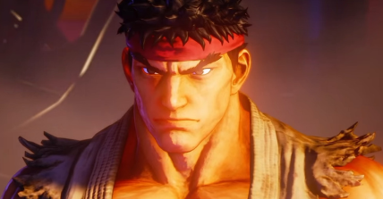 Ryu (Hiroki Takahashi) stands victorious over M. Bison (Norio Wakamoto) in Street Fighter V (2016), Capcom