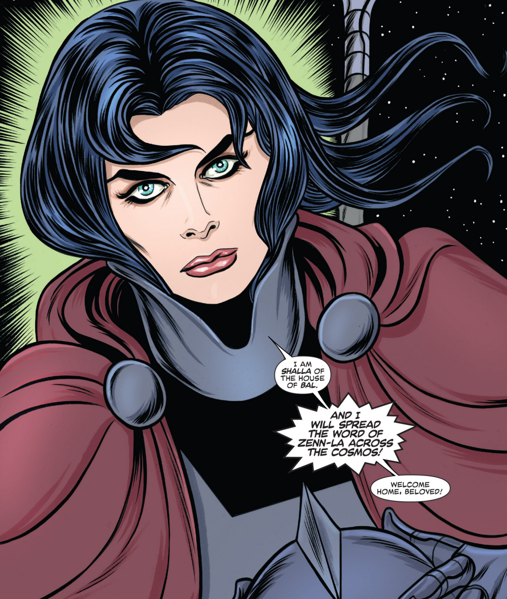 Shalla-Bal reveals herself as the Keeper of the Great Truth in Silver Surfer Vol. 8 #2 "Things Change" (2016), Marvel Comics. Words by Dan Slott, art by Mike Allred, Laura Allred, and Joe Sabino.