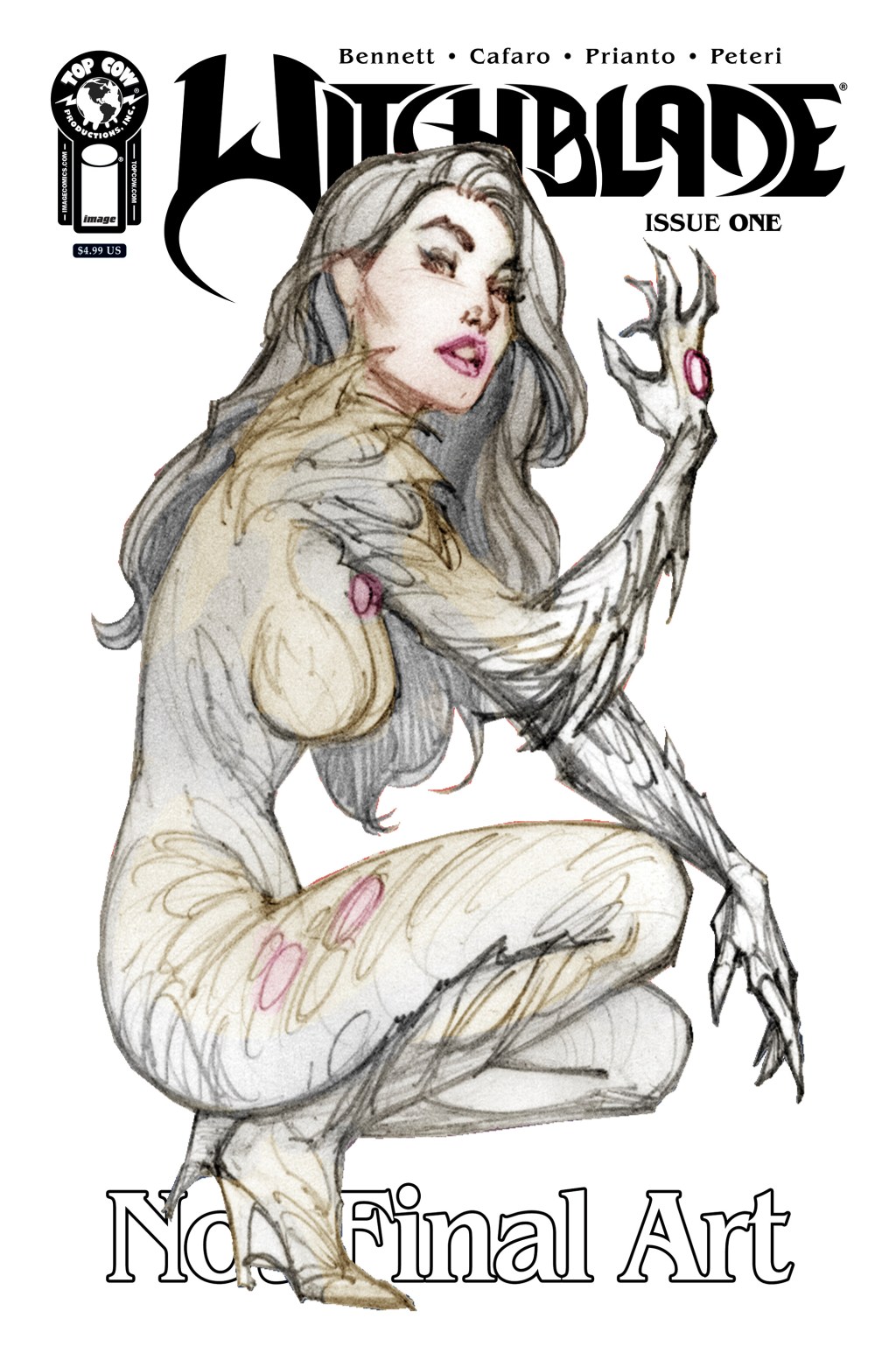 Sara Pezzini wields the Witchblade on J. Scott Campbell's preliminary variant cover to Witchblade Vol. 3 #1 (2024), Top Cow