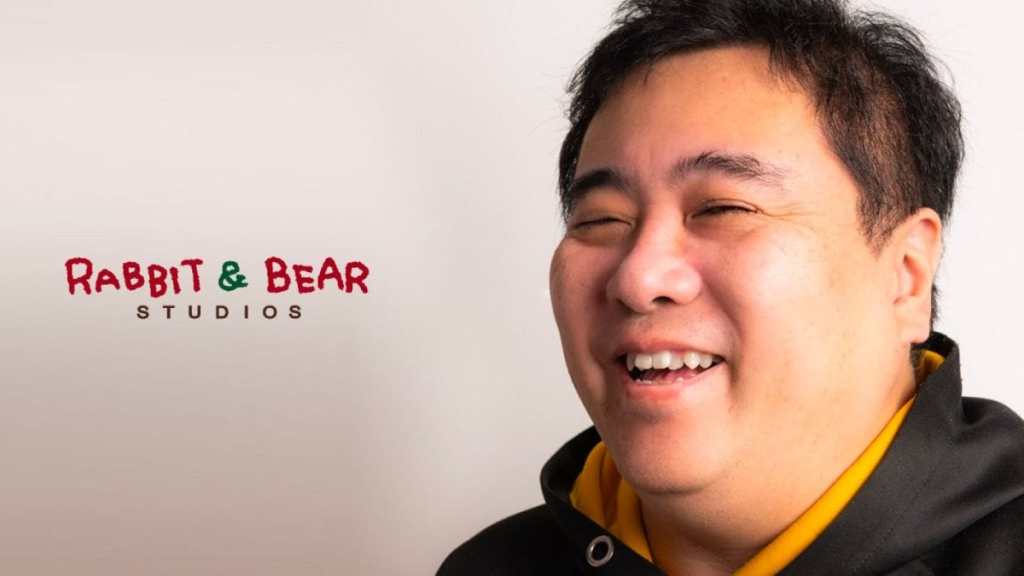 Suikoden and Eiyuden Chronicle creator Yoshitaka Murayama expresses his joy in this portrait from the official Rabbit and Bear Studios Website (2020)